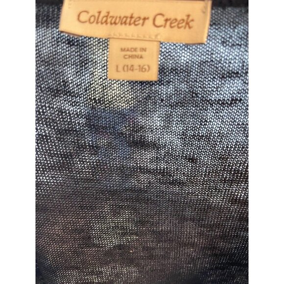 Coldwater Creek L Black Mixed Material Silk Overlay Scoop Neck Short Sleeve Top - Picture 6 of 6